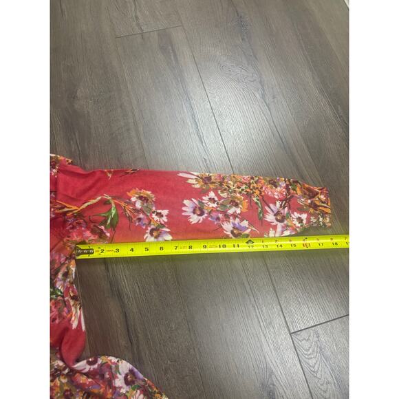 Women’s Red Floral Cardigan Large Lightweight Button Front Casual Cottagecore - Picture 5 of 7